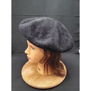 Vintage GAP Black Wool Angora Beret Made in England Flat Classic Style